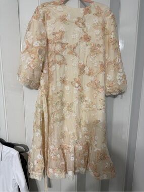 Girls' Cream Floral Embroidered Dress